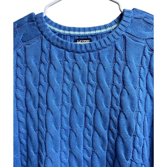 Lands' End Women's Cotton Drifter Cable Crew Neck Sweater Medium Light Blue - Picture 2 of 7
